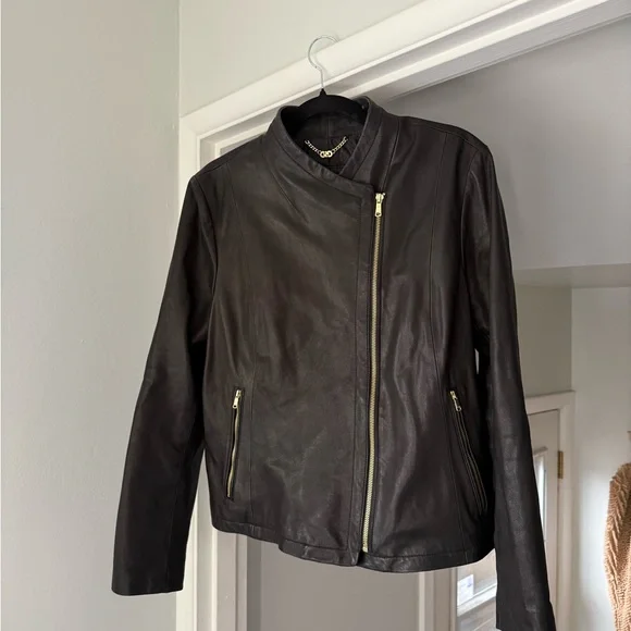 Cole Haan Asymmetrical Black Leather Jacket- like new